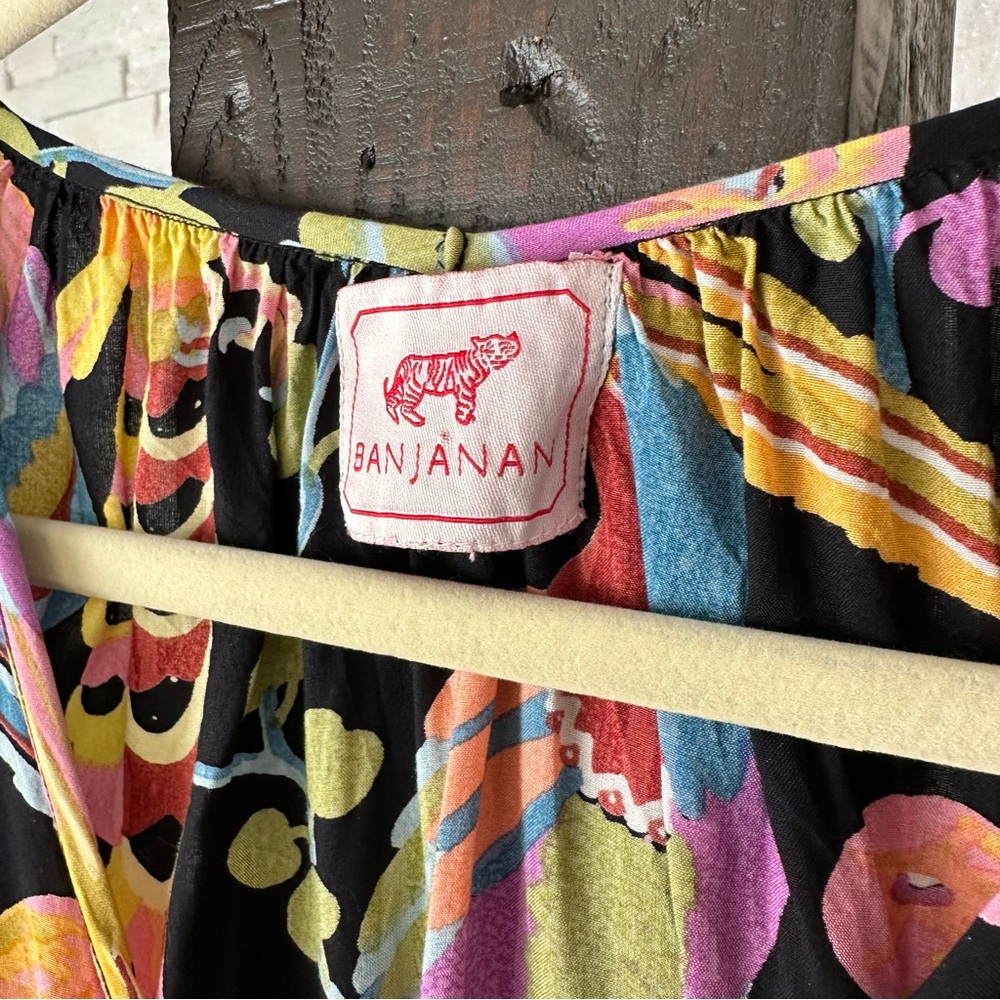 BANJANAN Elise Tropical Floral Bird Multicolor Viscose Blouse Size M - Picture 4 of 9